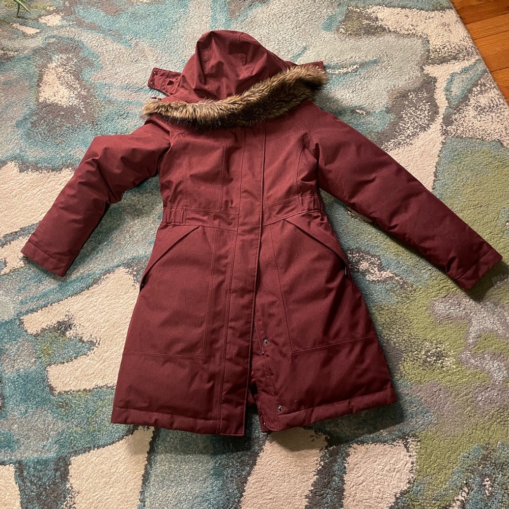The North Face Red Puffer Jacket with Faux Fur Hood
